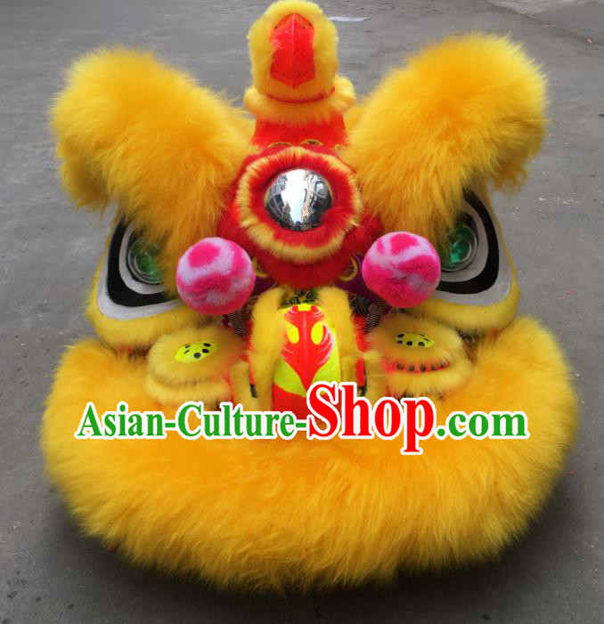 China Handmade Adults Yellow Fur Lion Head South Lion Dance Uniforms Spring Festival Lion Dancing Performance Costumes