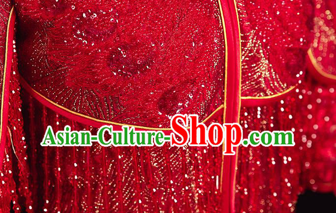 China Traditional Toast Clothing Classical Wedding Garment Costumes Red Xiuhe Suits Bride Embroidered Dress