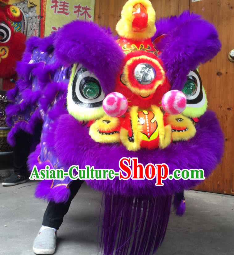 China South Lion Dance Uniforms Spring Festival Lion Dancing Performance Costumes Handmade Adults Purple Fur Lion Head