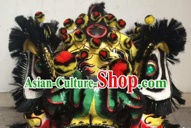 China Handmade Yellow Lion Head Southern Lion Dance Performance Black Fur Costumes Spring Festival Lion Dancing Competition Uniforms
