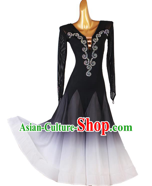 Professional Waltz Dance Black Dress Modern Dance International Dance Competition Costume for Women