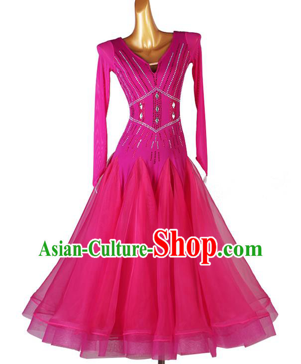 Professional International Dance Competition Costume Women Ballroom Dancing Clothing Waltz Dance Rosy Dress Modern Dance Apparel