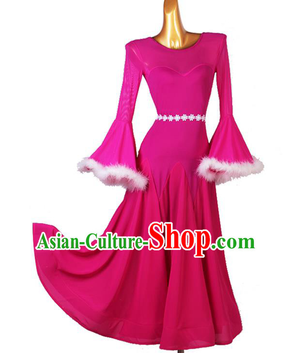 Professional Modern Dance Apparel International Dance Competition Costume Women Ballroom Dancing Clothing Waltz Dance Rosy Dress