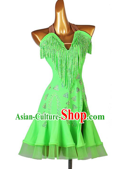 Professional Latin Dance Green Dress Ballroom Dancing Fashion Jitterbug Dance Competition Costume Women Cha Cha Clothing