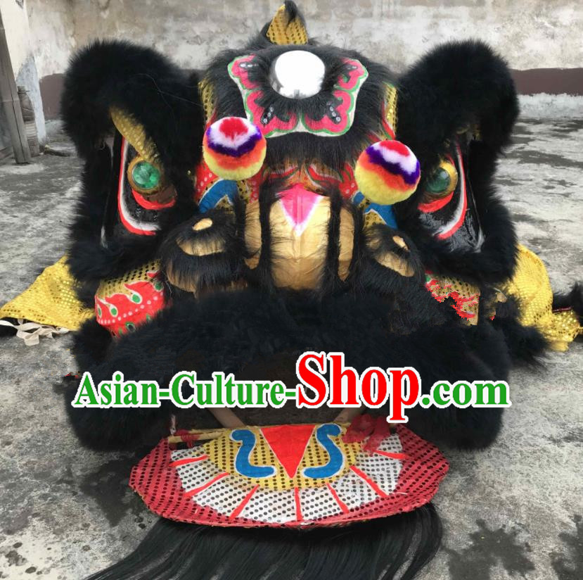 China Handmade Black Fur Lion Head Southern Lion Dance Competition Uniforms Spring Festival Lion Dancing Performance Costumes