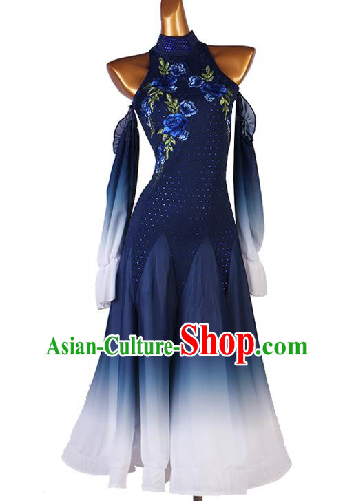 Professional Modern Dance Navy Dress Ballroom Dancing Fashion Waltz Dance Competition Costume Women International Dance Clothing