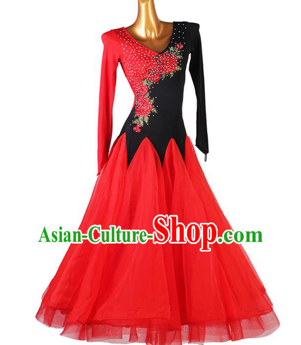 Professional Modern Dance Red Dress Ballroom Dancing Fashion Waltz Dance Costume Women International Dance Competition Clothing