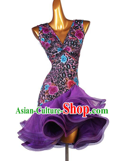 Professional Women Latin Dance Competition Clothing Modern Dance Purple Dress Ballroom Dancing Fashion Cha Cha Costume