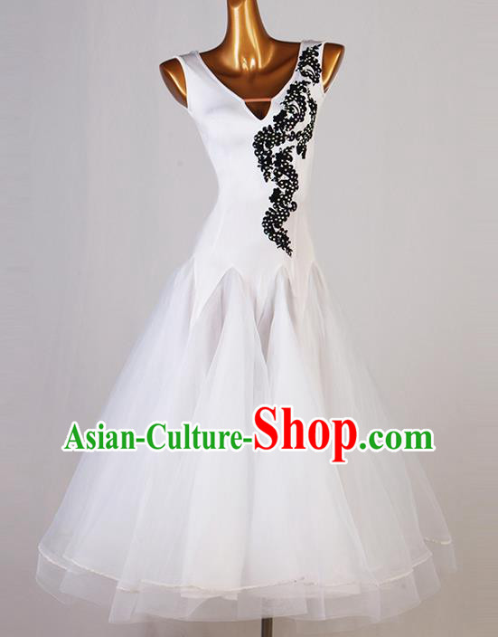 Professional Ballroom Dancing Fashion Waltz Dance Costume Women International Dance Clothing Modern Dance White Dress