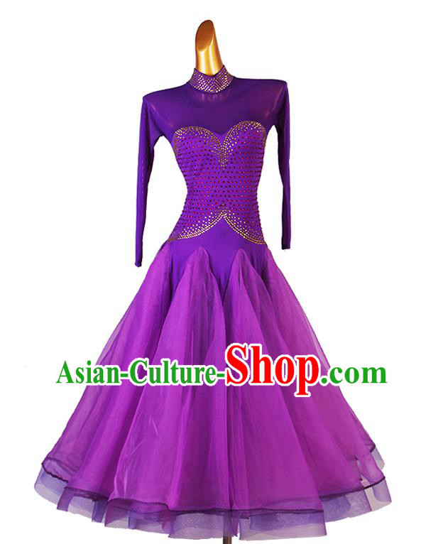 Professional Modern Dance Purple Dress Ballroom Dancing Fashion Waltz Dance Costume Women International Dance Clothing