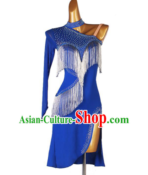Professional Latin Dance Competition Costume Women Cha Cha Clothing Modern Dance Royalblue Dress Rumba Dancing Fashion
