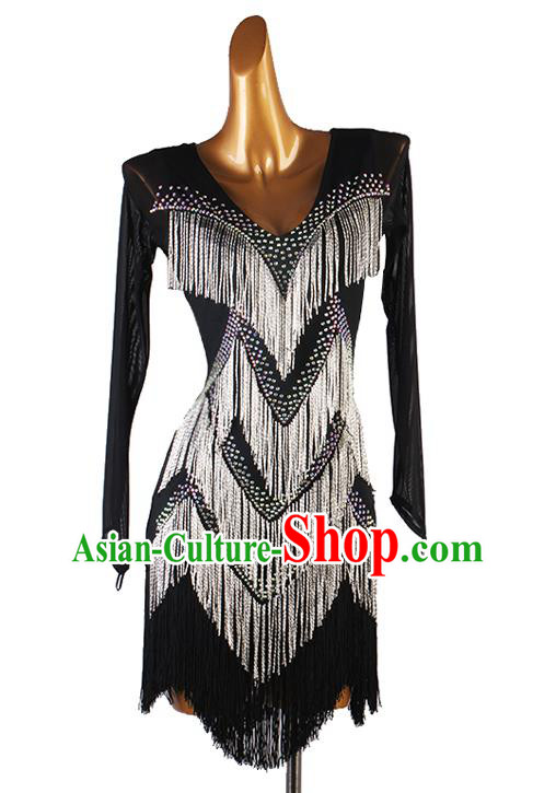 Professional Women Cha Cha Fashion Latin Dance Competition Costume Rumba Dancing Clothing Lambada Dance Black Dress