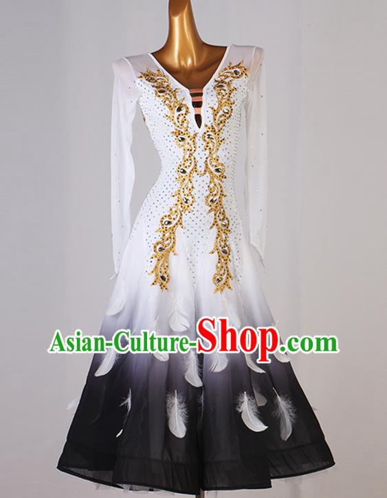 Professional Modern Dance White Feather Dress Women Ballroom Dance Fashion Waltz Dance Costume International Dancing Clothing