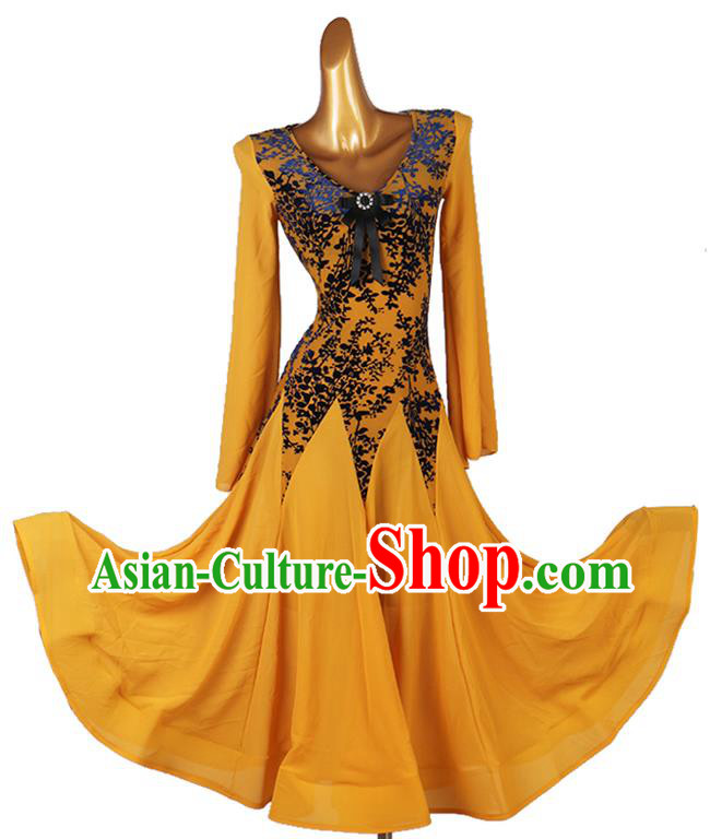 Professional International Dancing Clothing Modern Dance Yellow Dress Women Ballroom Dance Fashion Waltz Dance Costume