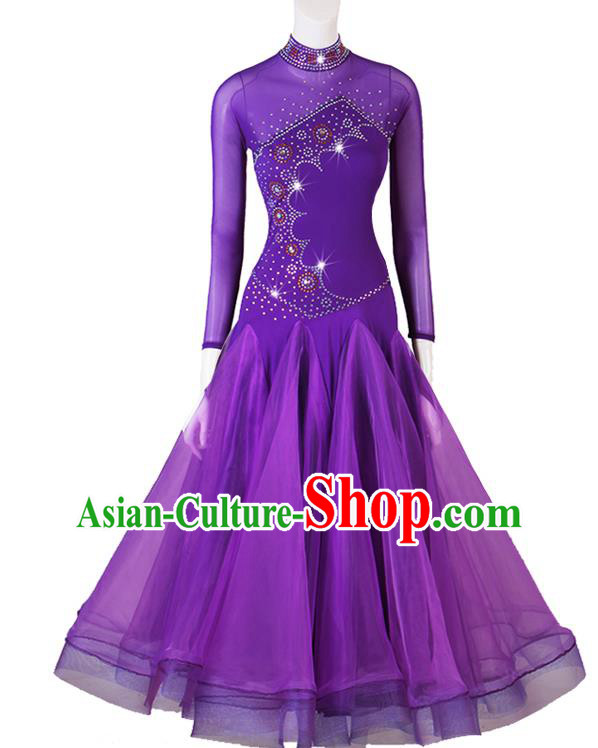 Professional Waltz Dance Costume International Dancing Competition Clothing Modern Dance Purple Dress Women Ballroom Dance Fashion