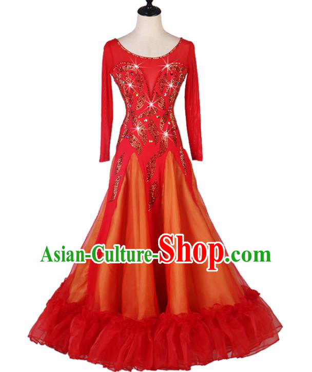 Professional Modern Dance Red Dress Women Ballroom Dance Fashion Waltz Dance Costume International Dancing Competition Clothing