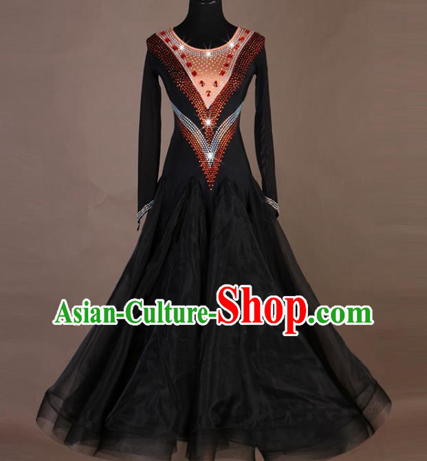 Professional International Dancing Clothing Modern Dance Fashion Women Ballroom Dance Black Dress Waltz Dance Competition Costume