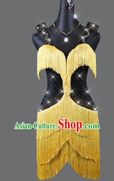 Professional Women Latin Dance Competition Yellow Tassel Dress Dance Performance Costume Group Dancing Clothing Cha Cha Fashion