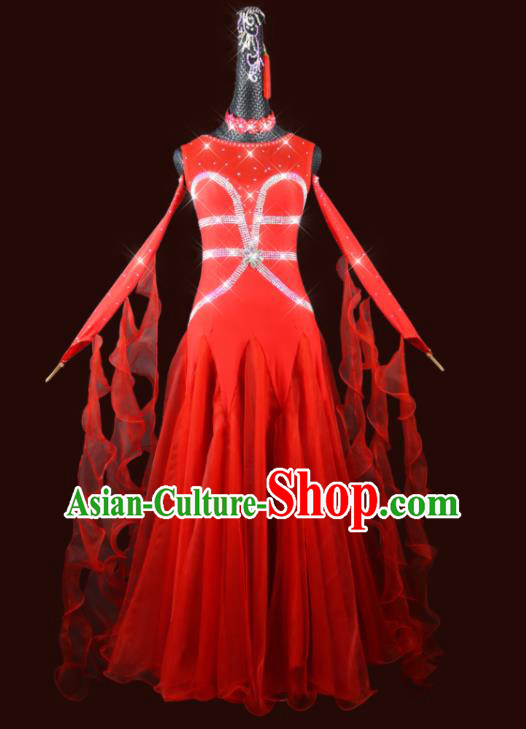 Top Modern Dance Red Dress International Dance Competition Garment Costume Ballroom Waltz Clothing Social Dancing Uniform