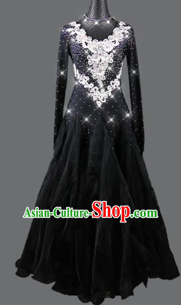 Top Ballroom Waltz Clothing Social Dancing Uniform Modern Dance Black Dress International Dance Competition Garment Costume