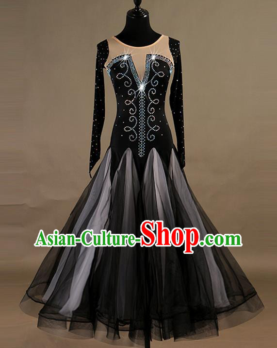 Professional International Dance Competition Costume Waltz Group Dancing Clothing Ballroom Dance Fashion Women Modern Dance Black Dress