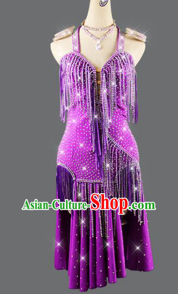 Professional Dancing Competition Clothing Latin Dance Purple Dress Rumba Dance Costume Women Cha Cha Sexy Fashion
