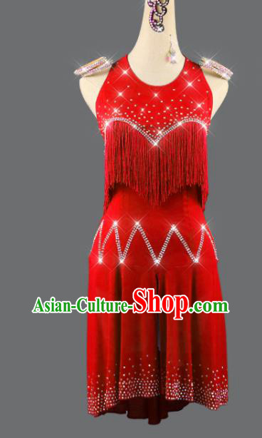 Professional International Dancing Red Dress Rumba Dance Costume Women Cha Cha Sexy Fashion Latin Dance Competition Clothing