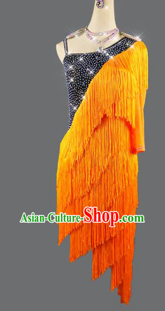 Professional Women Cha Cha Sexy Fashion Latin Dance Competition Clothing International Dancing Orange Tassel Dress Rumba Dance Costume
