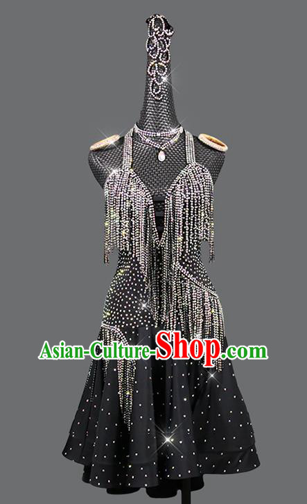 Professional Women Dancing Competition Clothing Rumba Dance Fashion Latin Dance Sexy Black Dress Cha Cha Costume