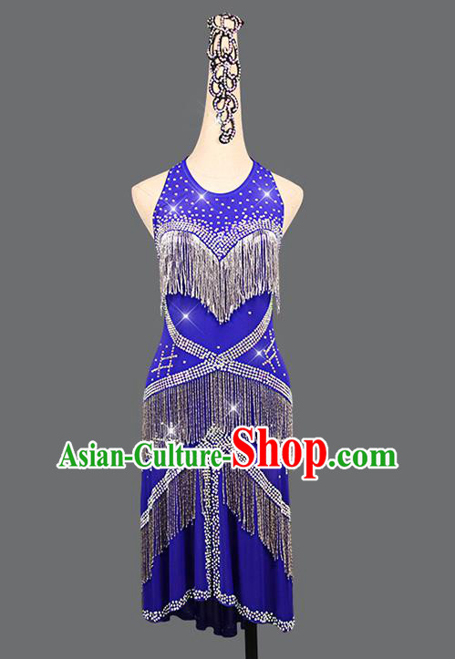Professional Latin Dance Royalblue Dress Women Cha Cha Costume Dancing Competition Clothing Rumba Dance Sexy Fashion