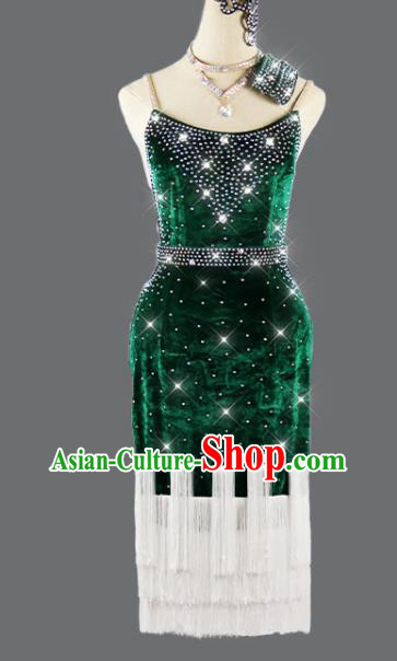 Professional Cha Cha Clothing Dancing Garment Latin Dance Competition Green Velvet Dress Women Rumba Dance Costume