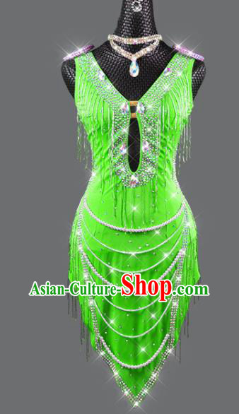 Professional Latin Dance Clothing Rumba Dance Sexy Green Dress Cha Cha Costume Women Dancing Competition Fashion