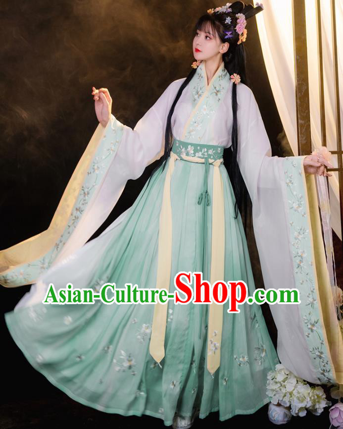 China Traditional Jin Dynasty Palace Princess Historical Clothing Ancient Court Beauty Hanfu Dress Garments