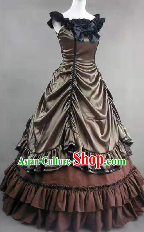Top European Gothic Princess Brown Dress Western Court Garment Clothing Halloween Performance Formal Dress