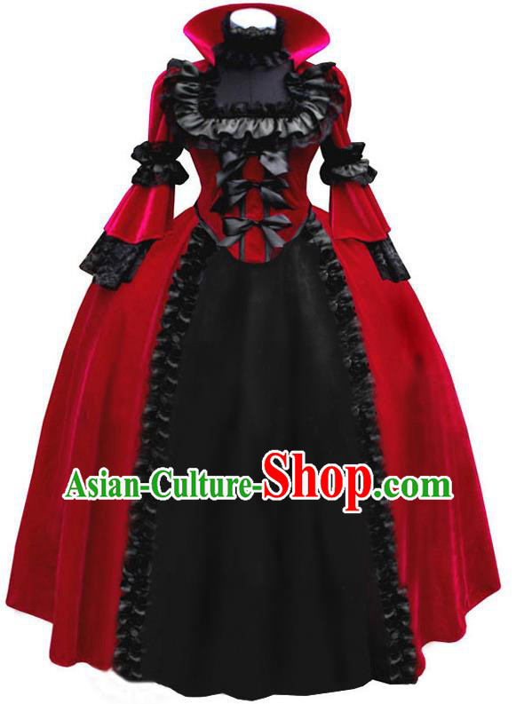 Top Western Court Formal Costume Halloween Performance Full Dress European Middle Ages Garment Clothing Gothic Queen Red Dress