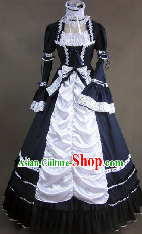 Top Gothic Princess Navy Dress Western Court Dance Formal Costume Stage Performance Full Dress European Retro Garment Clothing