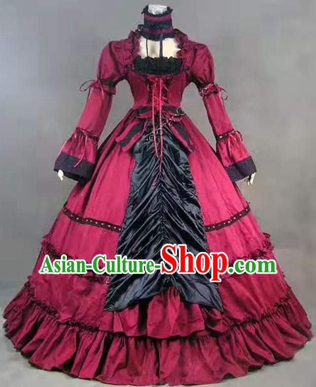 Top Gothic Princess Wine Red Dress Western Court Garment Costume Opera Performance Full Dress European Retro Clothing