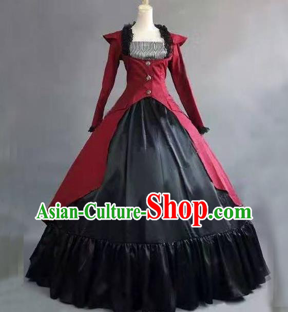 Top European Retro Clothing Gothic Princess Wine Red Dress Western Court Garment Costume Opera Performance Full Dress