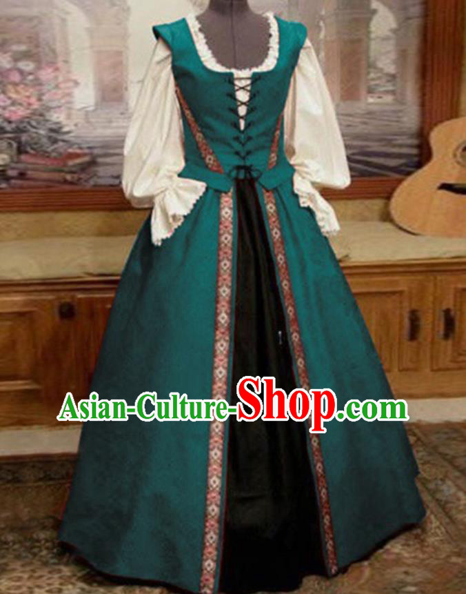 Top Europe Servant Woman Blue Dress Western Renaissance Garment Costume Opera Performance Full Dress European Court Clothing