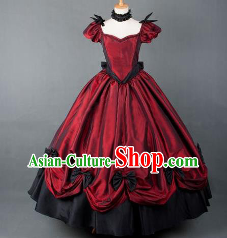 Top Western Retro Garment Costume Opera Performance Full Dress European Court Clothing Gothic Wine Red Dress