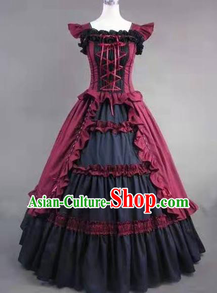 Top European Court Dance Clothing Cosplay Gothic Princess Dress Western Halloween Garment Costume Opera Performance Wine Red Full Dress