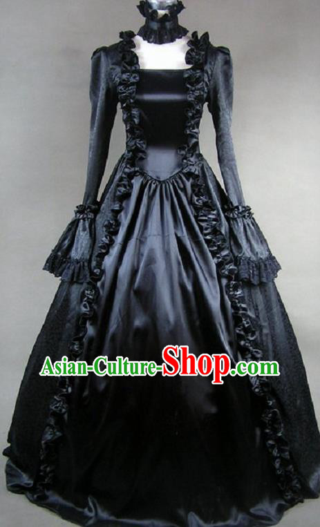 Top European Court Clothing Gothic Queen Black Dress Halloween Cosplay Witch Garment Costume Opera Performance Full Dress