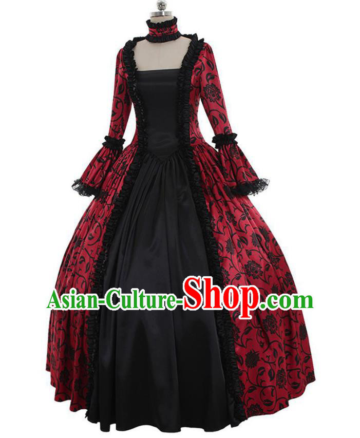 Top Western Court Dress Halloween Cosplay Garment Costume Opera Performance Red Full Dress European Renaissance Age Clothing