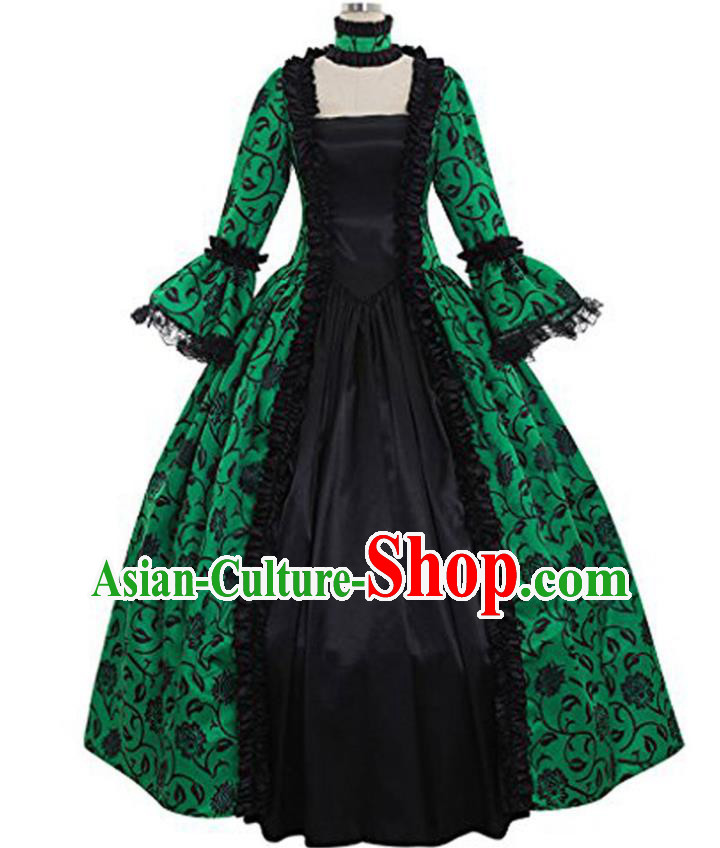 Top Opera Performance Green Full Dress European Renaissance Age Clothing Western Court Dress Halloween Cosplay Garment Costume