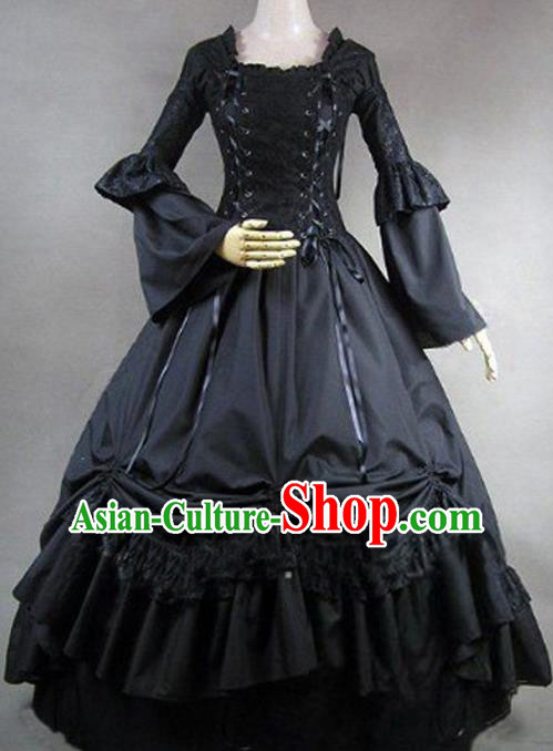 Top Western Opera Stage Full Dress European Noble Woman Clothing Gothic Court Princess Black Dress Halloween Cosplay Garment Costume