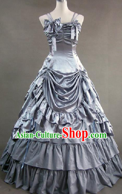 Top Western Opera Stage Full Dress European Noble Woman Clothing Victorian Era Court Grey Dress Halloween Cosplay Garment Costume