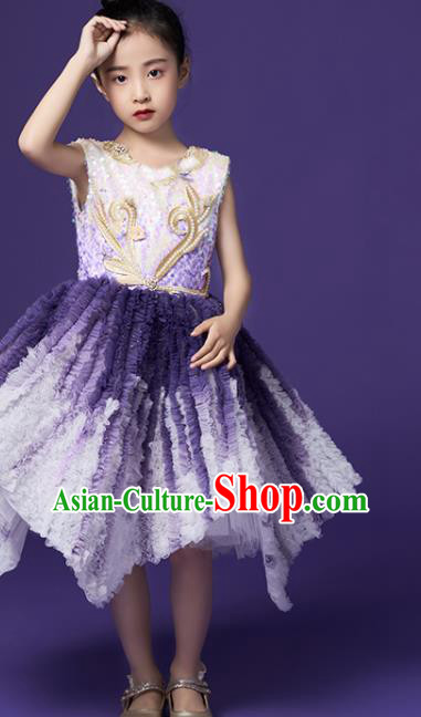 High Quality Stage Show Purple Full Dress Girl Catwalks Fashion Dress Children Dancewear Chorus Performance Clothing