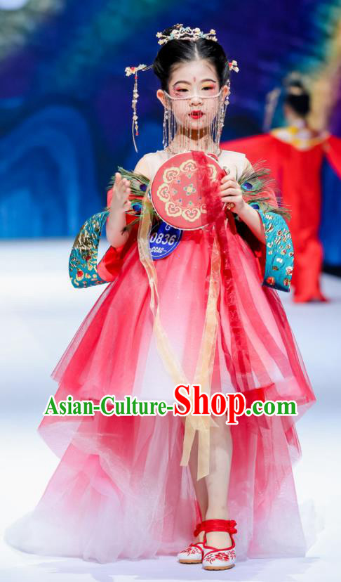 High Chorus Garment Costume Stage Show Full Dress Children Compere Red Dress Girl Catwalks Clothing