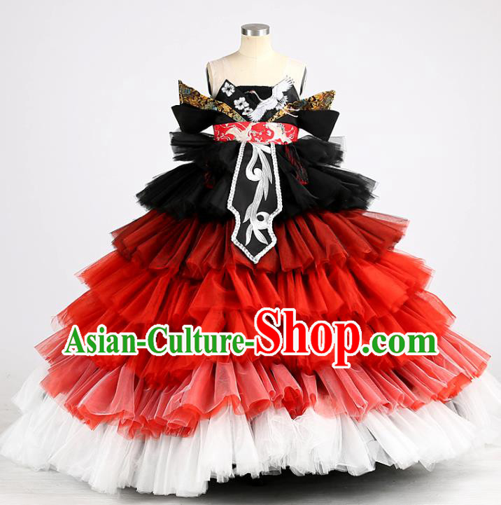 High Baby Compere Garment Costume Stage Show Full Dress Girl Catwalks Clothing Children Birthday Layered Veil Dress