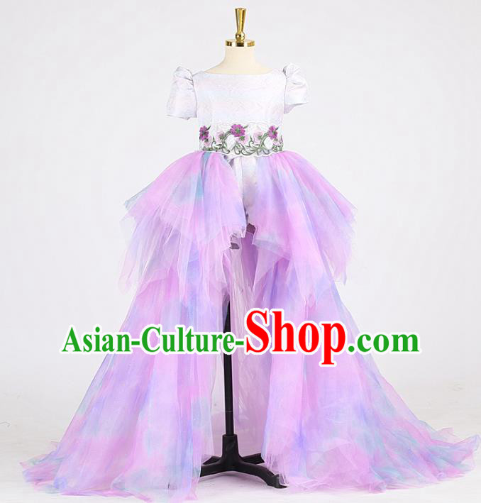 High Chorus Formal Costume Stage Show Lilac Full Dress Girl Model Catwalks Clothing Children Compere Garments